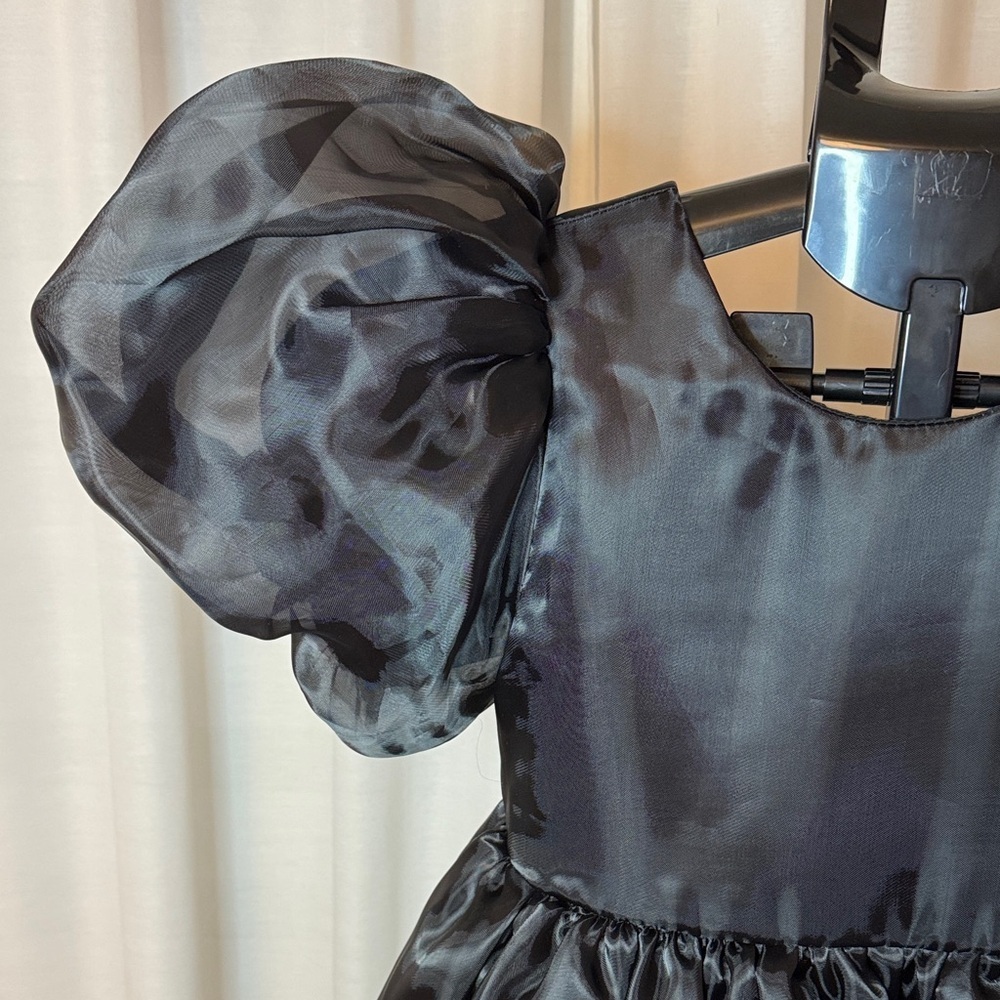 Girl Black Organza Puff Sleeve Party Dress Kids Formal Event Gown Sz 8 Old Money - Picture 3 of 5